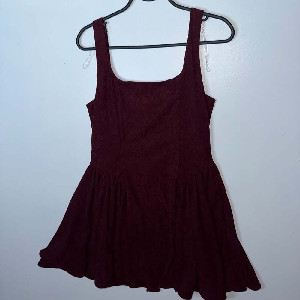 Altar'd State Burgundy Corduroy Button Front Square Neck Mini Dress - Picture 9 of 12
